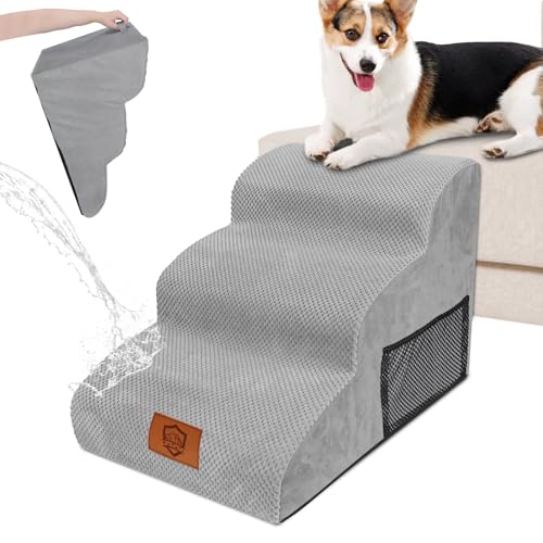 Zvonema Hundetreppe, wasserdichte Hundetreppe 40 cm Hoch, Treppe für Hunde, Verletzungsprophylaxe Hochwertige Schwamm Katzentreppe, rutschfeste Waschbarer Hunderampe für Sofa Bett Auto