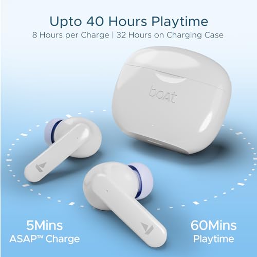 Image of Boat Airdopes 120 Truly Wireless in Ear Ear Buds w /in Ear Detection, 40 hrs Playtime Quad Mics with ENx Tech, ASAP Charge, IWP Tech, Beast Mode with 65 ms Low Latency, BTv5.3 & IPX4(Ivory White)