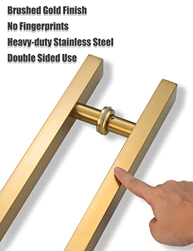 Lvyihan 24 Inch Stainless Steel Door Handle Double Sided, Pull Push Sliding Barn Door Handle, Commercial H Shape Glass Shower Door Pull Handles, Brushed Gold #TOP3