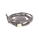 RIAH FASHION Bohemian Leatherette Wrap Multi Layer Statement Bracelet - Wrist Cuff, Faux Druzy Crystal (Oval Acrylic Druzy Wrap - Gray)