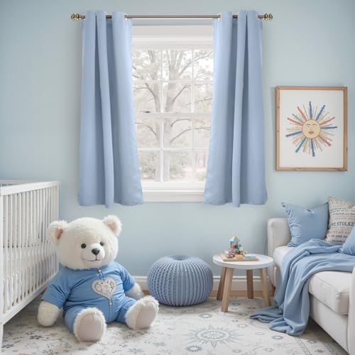 Image of YoungsTex Light Blue Blackout Curtains 48 Inch Long for Kids Bedroom - Short Length Thermal Insulated Drapes with Grommet Room Darkening Privacy for Kitchen Bathroom Window, 2 Panels, 42 x 48 Inch