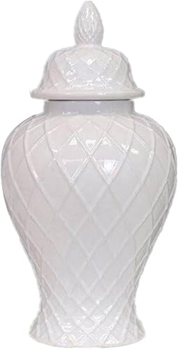 Jarrón de cerámica blanca para decoración del hogar, moderno patrón de diamante decorativo elegante para sala de estar, tarro de templo, jarrón de