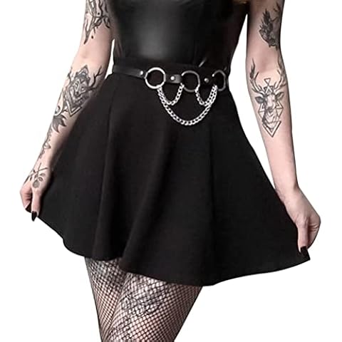 Women’s Leather Harness Waist Belt Punk Gothic Metal Chain Tassel Garter Belt Adjustable Cover