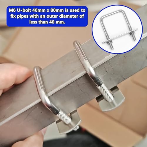 duoyif U Bolt M6 40 x 80 mm Pack of 5 U Bolts Square, U-Bolt M6 U Shackle, U Screws M6 Stainless Steel with Nut Frame Plate - Image 2