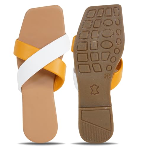 Image of TIGER COLLECTIONS Women's Flat Cross Strap Slippers | Comfortable Open Toe Casual Slip-On Sandals | Lightweight Anti-Skid Daily Wear Fashion Flats for Women & Girls