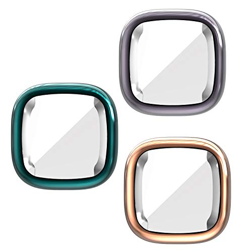 Case Compatible with Fitbit Sense Versa 3 Bands Screen Case Bumper All-Around Full Cover Soft Frame Protective case for Versa3 Smartwatch (Indigo&Rosegold&Gray)