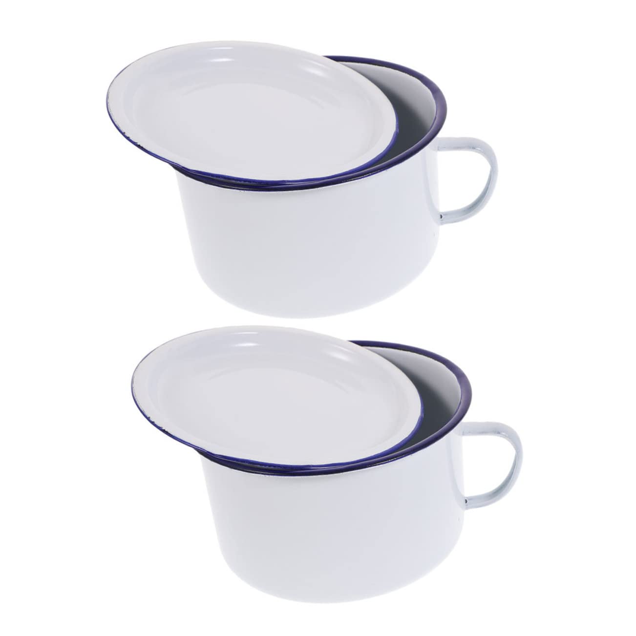 CONGARTENO 2Pcs Retro Enamel Noodle Bowl with Lid Capacity Portable Soup Bowl for Hot Cold Meals for Ramen Pasta Salads Easy to Clean Design