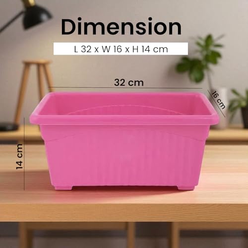 Image of Bianco Rectangular Plastic Pots for Plants, Jupiter Flower Pots for Home, Window Display, Garden (35 x 18.5 x 15 cm) (Pink) (Pack of 5)