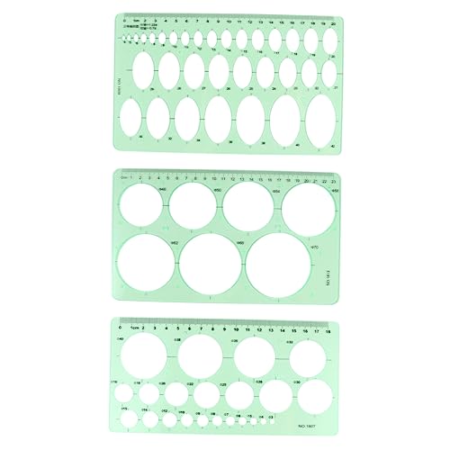 JEWEDECO 3-Piece Set Drawing Templates – Plastic Geometric Rulers for Students School Office – Architecture Measuring Tools Holes for Easy Drafting Creative Projects