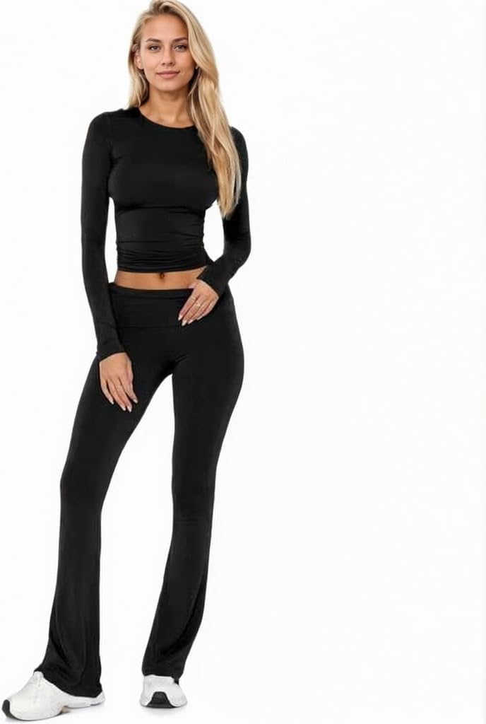 COUVER Women Cotton Bootcut Wide Waist-Band Workout Bootleg Yoga Pants - Image 4