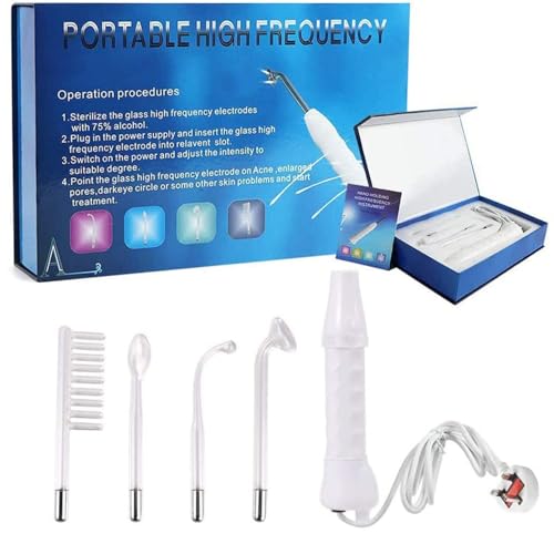 Handheld Red Light Electrotherapy & High Frequency Wand 4-in-1 Portable Facial Device with 4 Glass Tubes for Skin Therapy (White)
