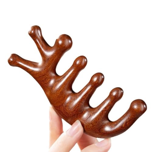 CATOR Peine de madera para masaje del cuero cabelludo, peine de sándalo natural no estático, peine de dientes anchos, estimulador de masaje de cabeza peine Gua Sha herramienta de masaje corporal