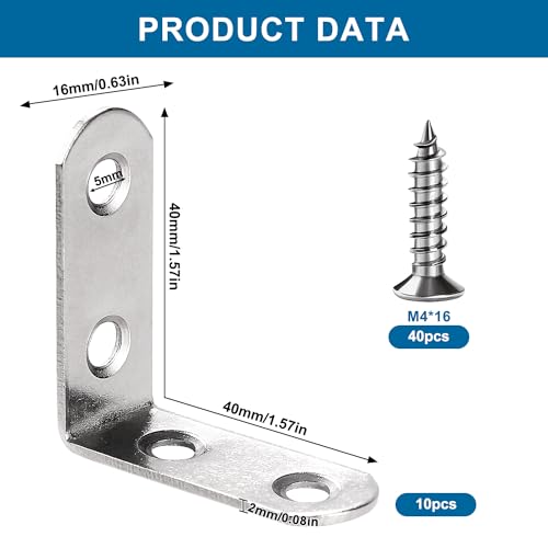 VooGenzek 10 PCS 40x40x16x2 mm L Brackets, Corner Brackets, 90 Degree Right Angle Brackets Fastener - Image 2