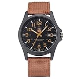 JOATVEE Reloj analógico de cuarzo para hombre, esfera digital, calendario deportivo, reloj de pulsera de lona para hombre, reloj clásico negro, marrón, Correa