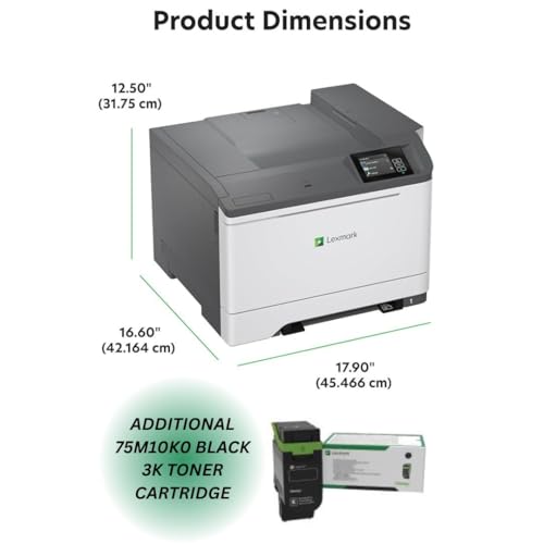 Image of Lexmark CS531dw Color Laser Wireless Printer, Gigabit Ethernet, Single Sheet Multipurpose Feeder and Multiple Media Sizes Supported (50M0020) Bundle with 75M10K0 Black 3K Yield Toner Cartridge