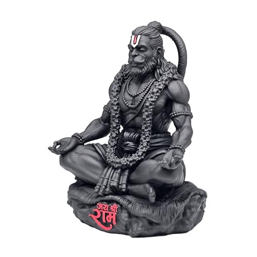 Image of MurtiHome Dhyanveer Hanuman Idol, Lord Shri Hanumanji Statue in Meditation | 8.28 cm Tall Small Black Color Figure Made From UV Resin, Crafted by 3D Printer for Car Dashboard, Home, Office, Gift