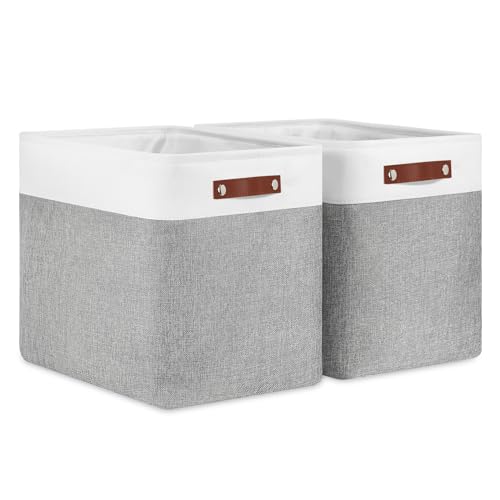 Image of DULLEMELO Storage Baskets Large 17"x12"x15" Rectangular Bins for Organizing [2 Pack] Fabric Collapsible Organizer for Home,Office,Closet,Clothes,Toys (White&Grey)