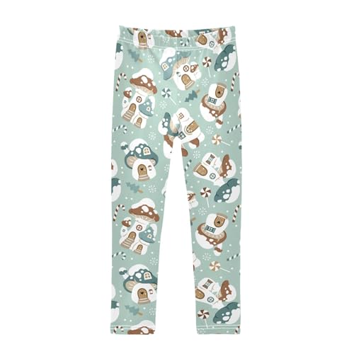 CaTaKu Girls Leggings Mushroom Houses Christmas Leggings for Girls Kids Athletic Workout Yoga Pants Size 4-10T