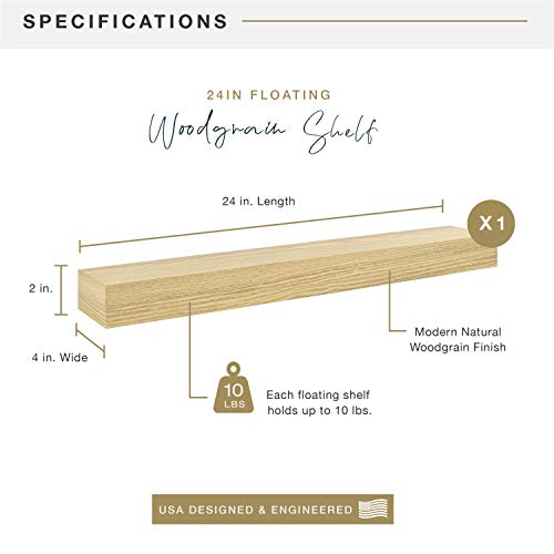 Image of MCS Natural Woodgrain Floating Shelf, 24 Inch x 4 Inch, 24 x 4