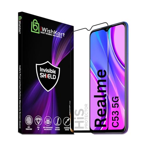Image of HiS compatible with Realme C53 5G Smartphone Tempered Glass [With Warranty] Screen Protector Guard Full Edge To Edge 9H Full Glue Fhd With Easy Installation Kit (C 53)