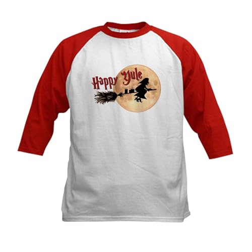 CafePress Happy Yule Baseball Jersey Kids Cotton Baseball Jersey, 3/4 Raglan Sleeve Shirt Red/White