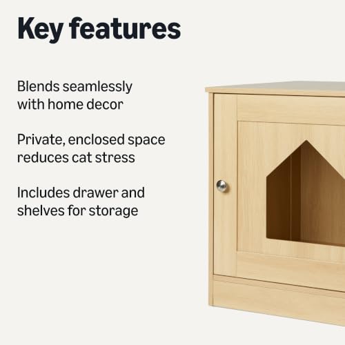 Amazon Basics Cat Litter Box Enclosure Cabinet, Furniture-Style Wood Hidden Design with Storage, Fits up to 18 x 17 in Box, 20 x 19.3 x 20 in, Oak - image 2