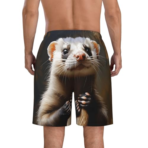 Hairy Ferret Print Men's Beach Pants Lightweight Quick-Dry Swim Pants with Mesh Lining for Men4