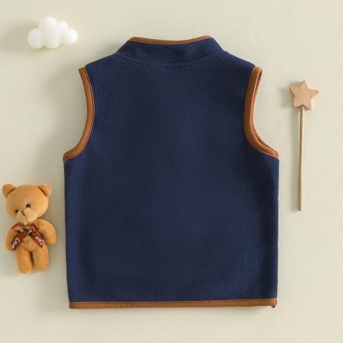 Image of Toddler Baby Boy Fleece Outerwear Vests Sleeveless Zipper Jacket Solid Color Vest Coat Spring Fall Winter Clothes