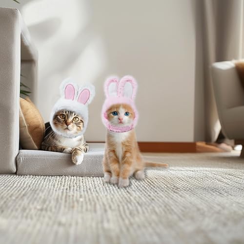 Gorro de conejo para gato blanco con diseño divertido y cierre ajustable 7