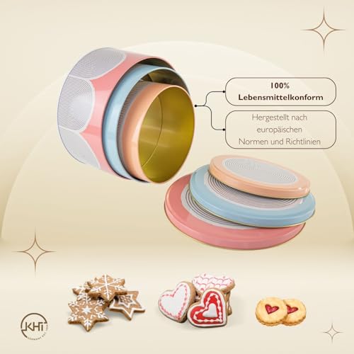 KHI GERMANY EST. 1998 Design Blechdosen 3er Set für Gebäck Aufbewahrung Boho-Style Kecksdose Gebäckdose Kosmetik Hygie (Boho)