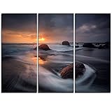 Artdesign Motif Art Pt10707–3P Lever de Soleil en Baie de Bourgas Near Atia – Contemporain sur Toile de Paysage Marin – 36 x 28in – Multipanel 3, Noir, 36 x 28 3