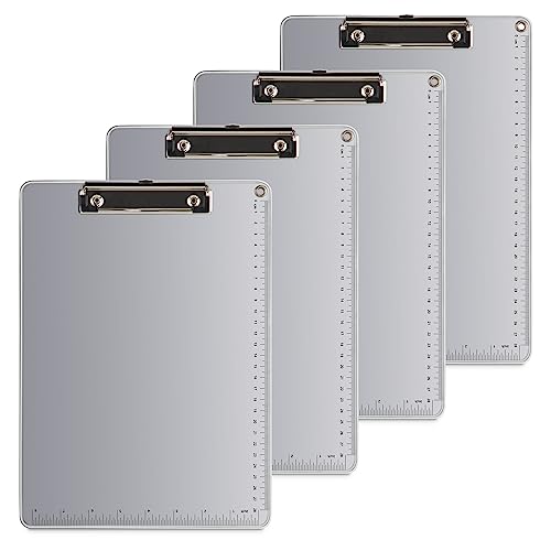 Sekonow Portapapeles – Paquete de 4 portapapeles de metal con escala, portapapeles de aluminio para colgar, tableros de clip antideslizantes de 8.5 x 11 pulgadas para documentos tamaño carta A4,