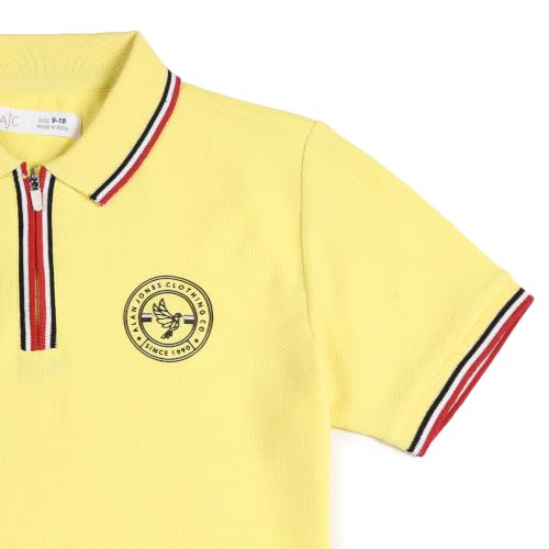 Image of Alan Jones Clothing Boys Cotton Polo T-Shirt | Honeycomb Knit Fabric |Regular Fit Half Sleeve Zip Polo Neck |Casual & Sports Wear | Sizes 6-16 Years