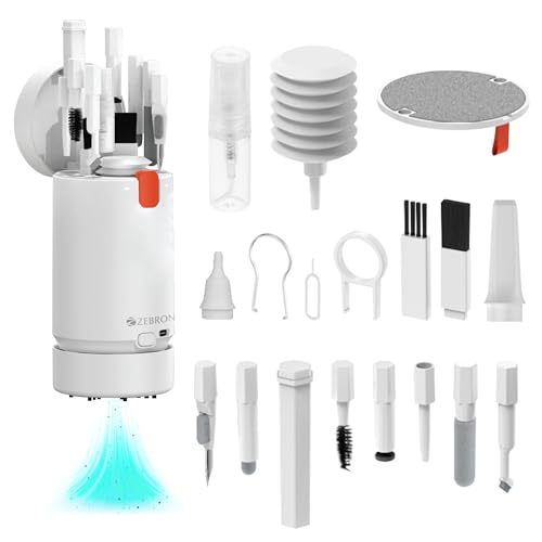 Image of ZEBRONICS CK500 21-in-1 Multipurpose Cleaner kit, Vacuum Cleaner, for Smartphones, Tablets, Cameras, Laptops, Keyboards, Earphones, Refillable Spray Bottle, Type-C Charging (White)