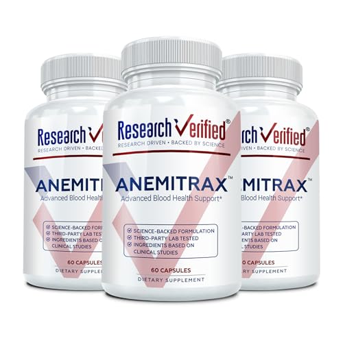 Research Verified Anemitrax - 6-in-1 Complete Blood Builder - Gentle on Stomach Iron Bisglycinate with Vitamin C B12 Folate & BioPerine for Max Absorption - 180 Vegan Capsules