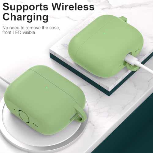 Image of New Soft Silicone Case Compatible with Apple AirPods Pro 3 Generation (2025) Protective Silicone 360 Full Protection Dust-Proof Shockproof Case Cover with Hook (Cover Only) (Matcha)