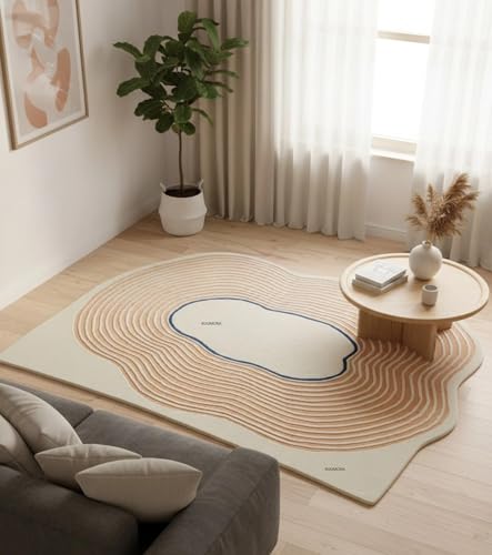 Image of Hand Tufted Wool Rug 6x8 Ft - Modern Irregular Shape Aesthetic Carpet, 1 Inch Thick Pile, Anti-Skid Backing, Soft Handmade Woolen Area Rug for Living Room, Bedroom, Hall Decor