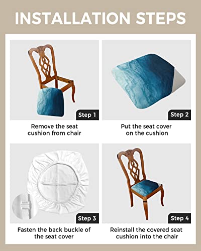 Blue Ombre Seat Covers For Dining Chairs, Stretch Kitchen Chair Slipcovers, Coastal Summer Beach Seaside Nautical Abstract Art Dining Room Chair Covers Removable Office Chair Cover Protector Set Of 4 #TOP3