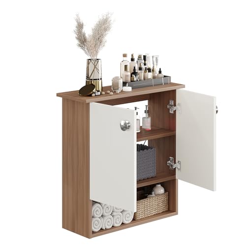 Image of FURNEASER Modern Engineered Wood Bathroom Storage Cabinet | Wall Mount Utility Organizer, Wash Area, Living Room & Bedroom | Space Saving Multipurpose Storage Unit (Exotic Teak & White)