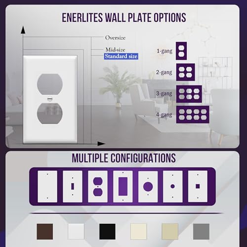 ENERLITES Duplex Wall Plates Kit, Electrical Outlet Covers, Standard Size 1-Gang 4.50" x 2.76", Unbreakable Polycarbonate Thermoplastic, Electric Receptacle Plug Covers, 8821-W-20PCS, White (20 Pack) by ENERLITES - Image 5