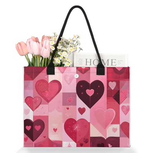 Pink Love Star Tote Bag for Women Large Beach Bag Reusable Tote Bags for Work Travel Beach Shopping3