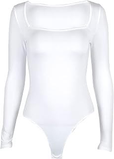 Body de Una Pieza con Manga Larga para Mujer Mono de Danza de Baile de Color Liso de Moda Leotardo Deportivo de Yoga