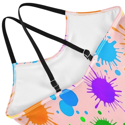 Colorful Paint Splatters Blobs Girls 1 Piece Swimsuit with Adjustable Shoulder Strap, Beach Bathing Suit, 3-104