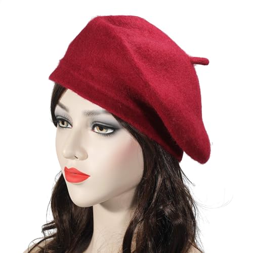 ZLYC Wool French Beret Hat Solid Color Beret Cap for Women Girls (Garnet) by ZLYC - Image 8