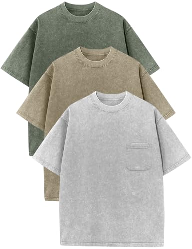 Image of COZYPOIN Unisex Kids Vintage Acid Wash Cotton Tees Crew Neck 3-16Y