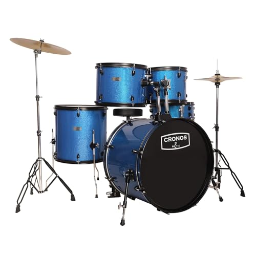 Image of ARCTIC CRONOS 22 inch 5-Piece Acoustic Drum Kit with Cymbals, Drumsticks & Throne - Rich Full Sound, Durable Hardware & Easy Setup (Blue)