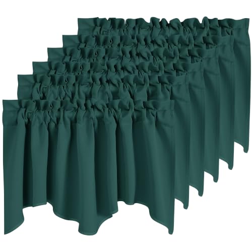 NICETOWN Green Christmas Window Valance for Kitchen Decoration 6 Panels - Thermal Insulated W52 x L18 Short Window Topper Curtains with Rod Pocket for Basement/Farmhouse/Camper RV, Hunter Green