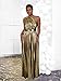 AOMEI Women's Gold Luxury Metallic One Shoulder Sleeveless Elegant Pleated Long Dress (1XL,X-Large)