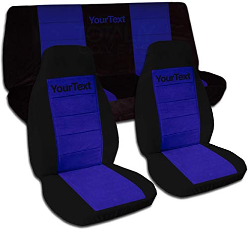 Totally Covers compatible with 1987-1995 Jeep Wrangler YJ Two-Tone Seat Covers w Your Name/Text: Black & Dark Blue - Full Set: Front & Rear