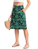 Viodia 25" Knee Length Long Skorts for Women with Pockets Dressy Casual Midi Skort Summer Travel Modest Skirts Leaf L